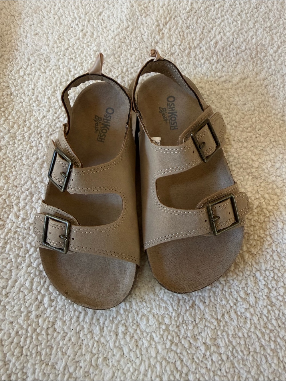 OshKosh B'gosh toddler 11 Kids Tan Double-Buckle Sandals Velcro new!